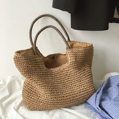 Vintage Straw Bag Large Capacity Woven Tote