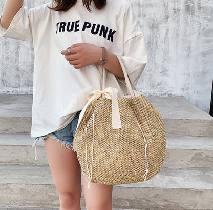 Woven straw bag bow ladies tote bag