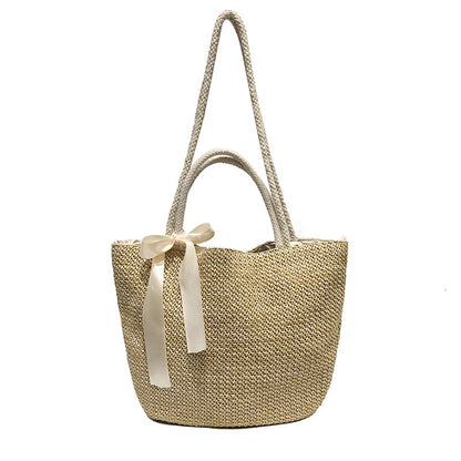 Woven straw bag bow ladies tote bag